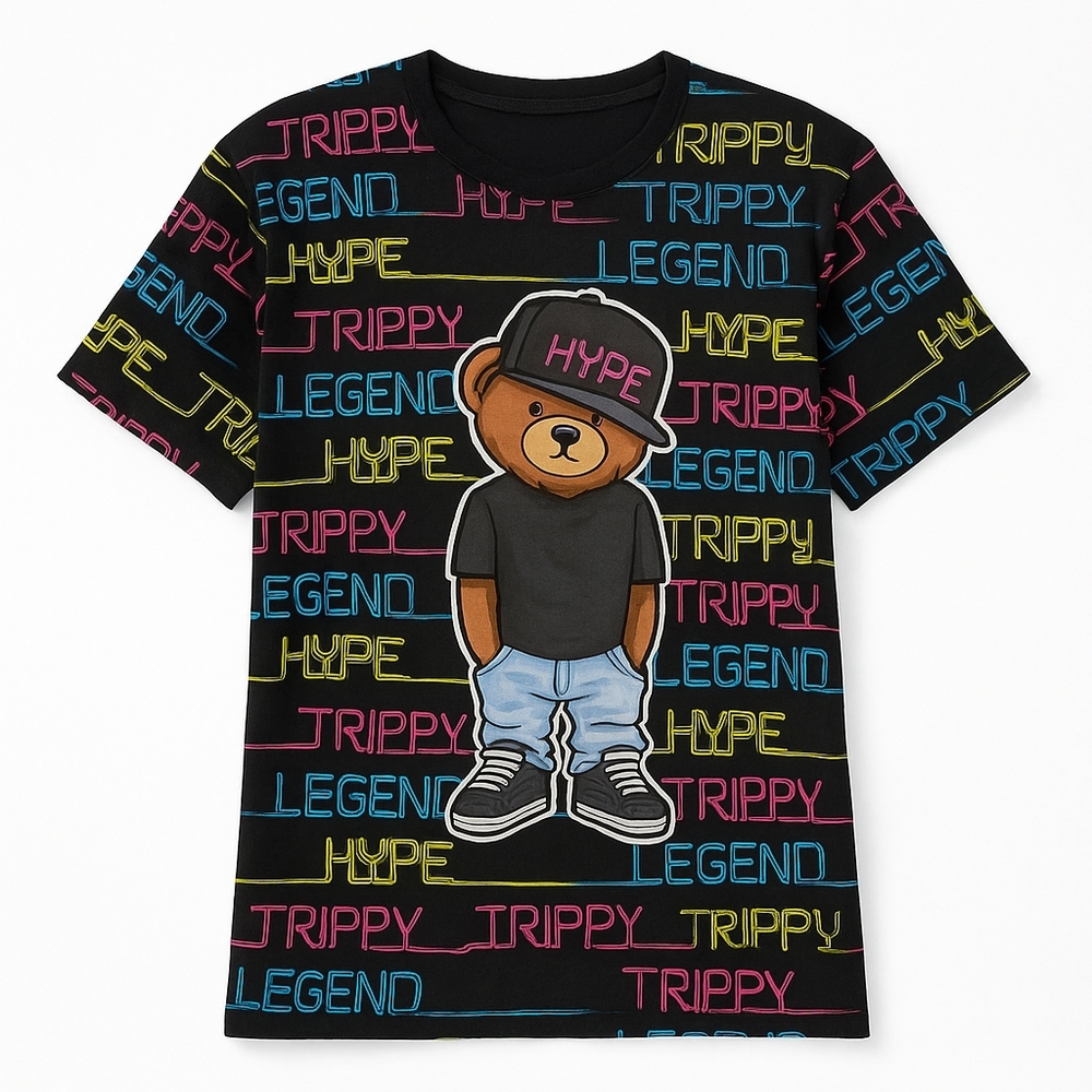 Launder Trippy Legend Hype Bear Graphic Tee Shirt Black Mens‎ XL